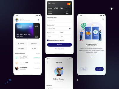 UltPay - Payment System Mobile App Design app design banking banking app creative credit card dark theme dark ui digital payment finance finance app fintech illustration logo money transfer payment payment app payment gateway payment system transaction wallet