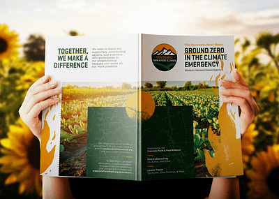 Climate Report - Colorado Farm & Food Alliance agriculture branding campaign climate change climate report colorado conservation editorial environment farm food illustration layout print report sustainability sustainability report woodcut