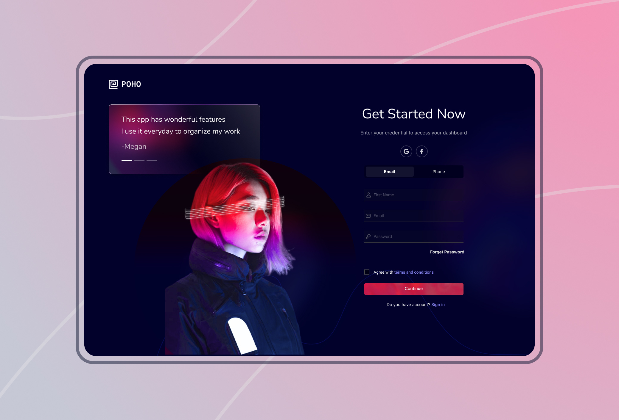 Sign up page aurora glass glassmorphism ui uiux ux