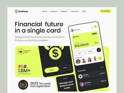 Propeno Bank Website Landing Page bank banking credit card digital banking ditigal financial finanical banking fintech header homepage landing page mobile banking money transfer online banking ui ux web design website