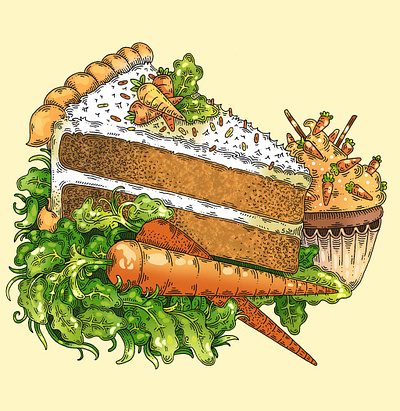Tasty Carrot Cake cake carrot cake design dessert drawing food art food illustrator illustration illustrator ink line art line drawing missouri orange pop art saint louis stl sweet treat whimsical whimsy