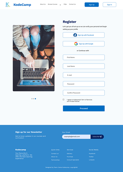 Registration design web design