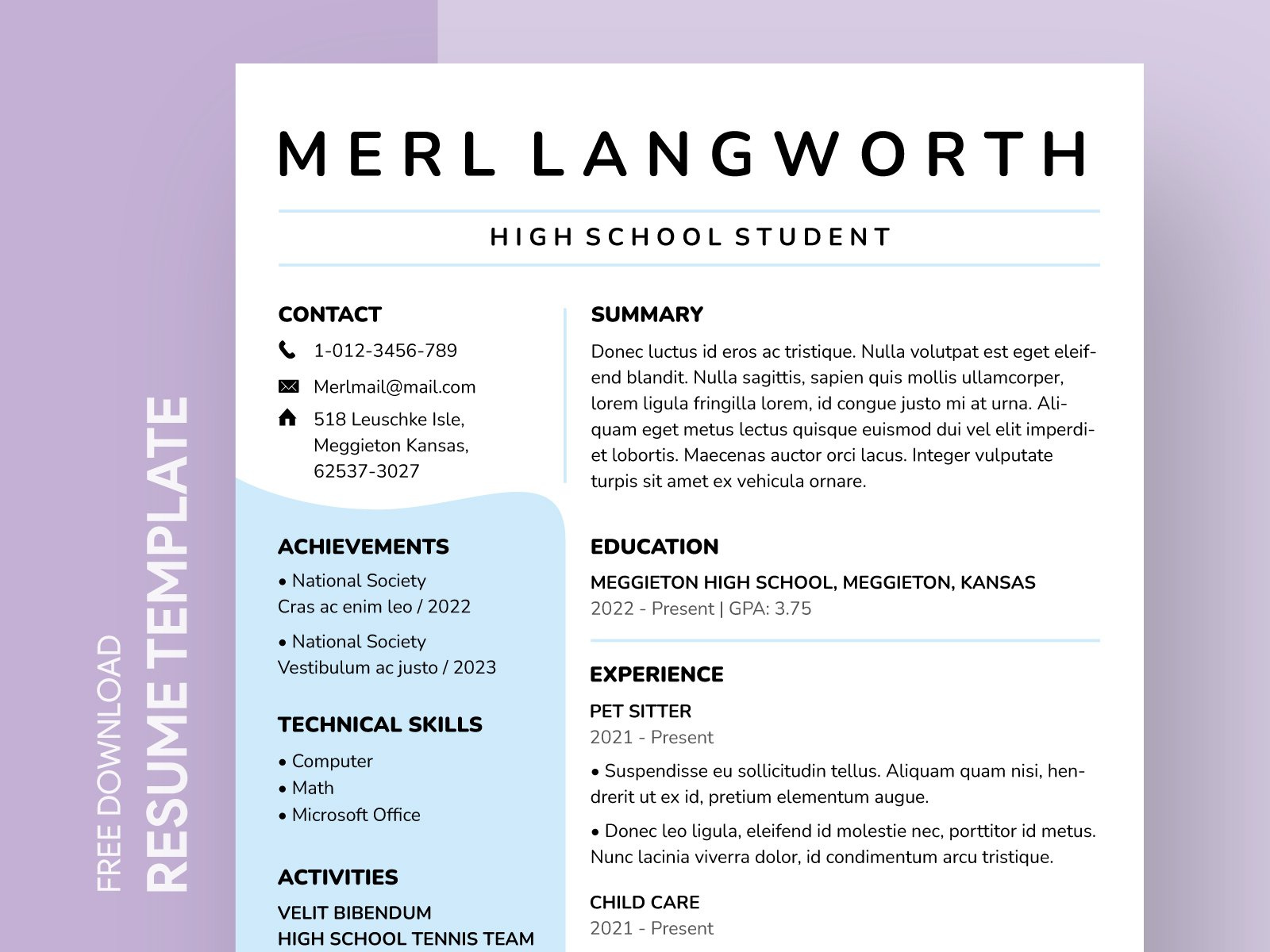 Example of Free Editable Online University Student Resume Template