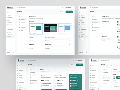 Settings Admin Dashboard - Wecare account admin dashboard appearance dashboard dashboard settings dekstop general settings medical dashboard notification plan preference pricing product design profile settings settings dashboard ui user permissions ux web design