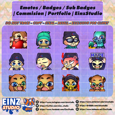 Twitch Emotes Work by Einz Studio anime emotes bades chat emotes chibi commisions discord einzemotes einzgraphic einzstudio emote emotes logo memes open commisions stickers streamers sub badges twitch twitch streamers youtube
