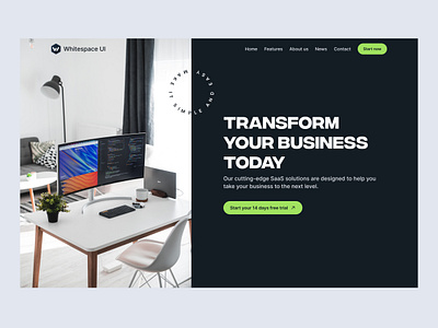 Landing Page Hero Section - Whitespace UI #5 dark mode design hero image homepage homepage ui illustration landing landing page landing page design landing page ui ui design uiux ux design web design