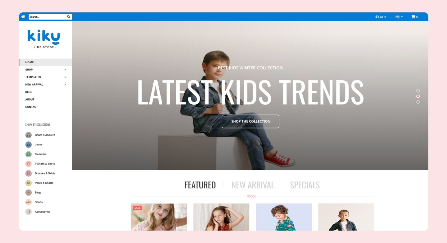 Kiku Kids Store: Home-screen for Kids Ecommerce Website 3d animation app branding design flat graphic design icon illustration illustrator interface logo minimal mobile typography ui ux vector web website
