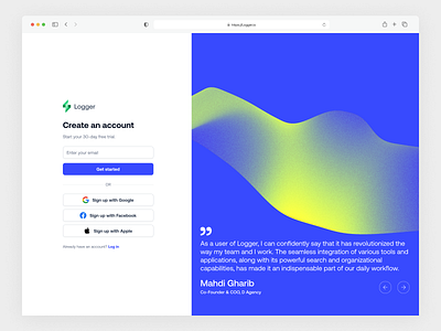 Sign Up Page - Design Challenge #1 100days concept daily ui design design challenge gradient minimal design sign in sign up testimonial ui uidesign uidesigner uiux userinterface