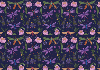 ༺☆༻☆ Dragonfly Pattern ☆༻☆༺ design drawing flower graphic design illustration pattern seamless seamless pattern