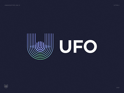 U for UFO. 36 Days of Type. Day 21 branding cosmos crypto flight for sale gradient icon identity lettering light logo nft rays signal space startup tech u logo ufo unused