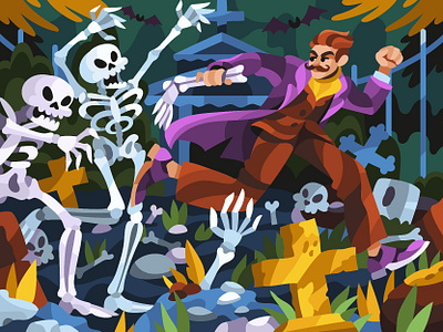 Cemetery characters flat game game art game dev graveyard illustration skeletons spooky vector
