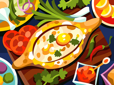 Khachapuri adobe illistrator flat food food illustration game game dev georgian illustration khachapuri sketch vector