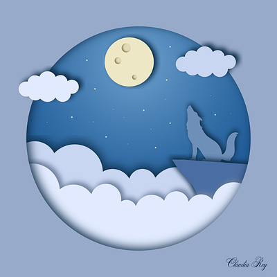 Howling Wolf cloud design illustration moon night sky vector wolf