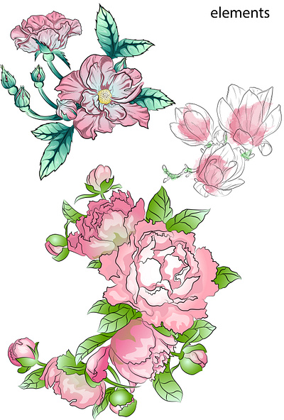 Floral elements decor design flower flower element flowers graphic design illustration pink rose style ui ux vector vector flowers