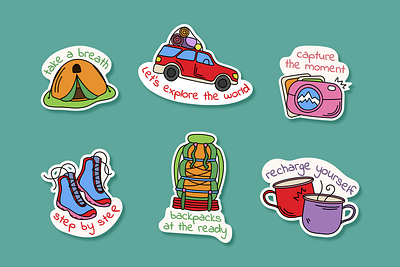 Travel sticker pack digital art flat illustration travel vector