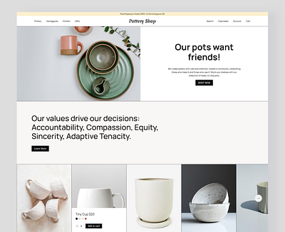 Pottery shop | E-commerce Ceramic Landing Page Design branding business design e commerce home decor kithchen item landing page minimal modern design new design pottery trendy ui website