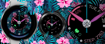 Watch Face Flowers Green and Pink apk design flowers samsung watch face