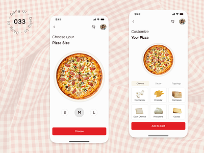 Daily UI Challenge - Day 33: Customize Product app customize product daily ui dailyui day 33 day33 design food mobile app pizza ui ux