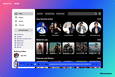 DailyUI Day009 - Music player app color dailyui dailyuichallenge day009 design desktop figma figmadesign iconography music musicplayer radiant typography ui uidesign uiuxdesigner