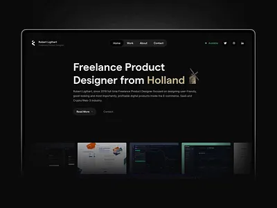 Robert Ligthart portfolio website black theme case study clean crypto design e com e commerce home homepage portfolio website product designer services ui uiux ux web web 3 web design web3 website