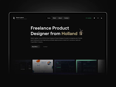 Robert Ligthart portfolio website black theme case study clean crypto design e com e commerce home homepage portfolio website product designer services ui uiux ux web web 3 web design web3 website