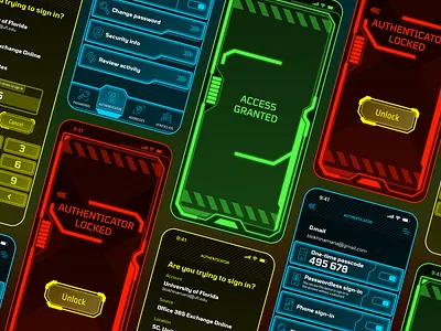 Sci-fi Authenticator ai app authenticator branding caution concept cyberpunk cybersecurity danger futuristic graphic design lock mobile movie retro sci fi security ui ux varification