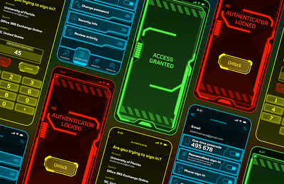 Sci-fi Authenticator ai app authenticator branding caution concept cyberpunk cybersecurity danger futuristic graphic design lock mobile movie retro sci fi security ui ux varification