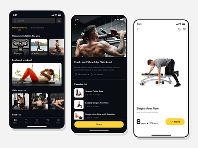 Fitness App app dark mode design fitness gym mobile ui yellow
