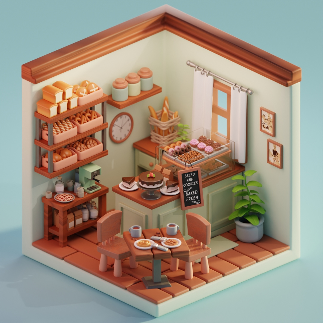 3D Cute Isometric Bakery made in Blender 3d 3d bakery 3d blender 3d building 3d isometric 3d model 3d modeling 3d scene b3d blender blender isometric blender render blender scene cute 3d design illustration isometric