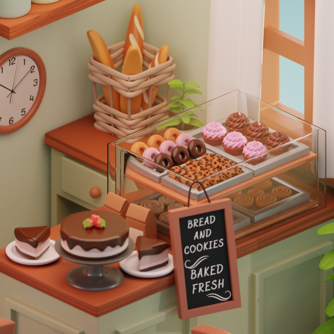 3D Cute Isometric Bakery made in Blender by Naomi on Dribbble