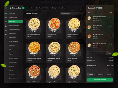 Avocados - Point of Sales b2b b2c cashier dark dashboard delivery development eat food food delivery food order kitchen pizza point of sales restaurant ui ux web app web design wordpress