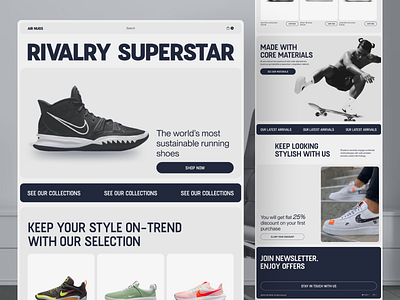 Ecommerce Website Design Concept air nugs black and white clean creative design e commerce ecommerce interface landing page minimal modern nike popular shot saidul islam shoe store shoes ecommerce typography ui design visual design website design