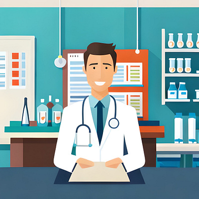 Concept art illustration of a doctor working in Lab. 2d illustration art and illustration flat illustration graphic design illustration vector