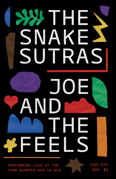 The Snake Sutras Show Poster #1 band poster colorful craft paper cutout poster show show poster typeface