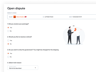 Form - open dispute app b2b commerce design dispute e commerce ecommerce form interface marketplace open problem question status support survey ui upload ux web
