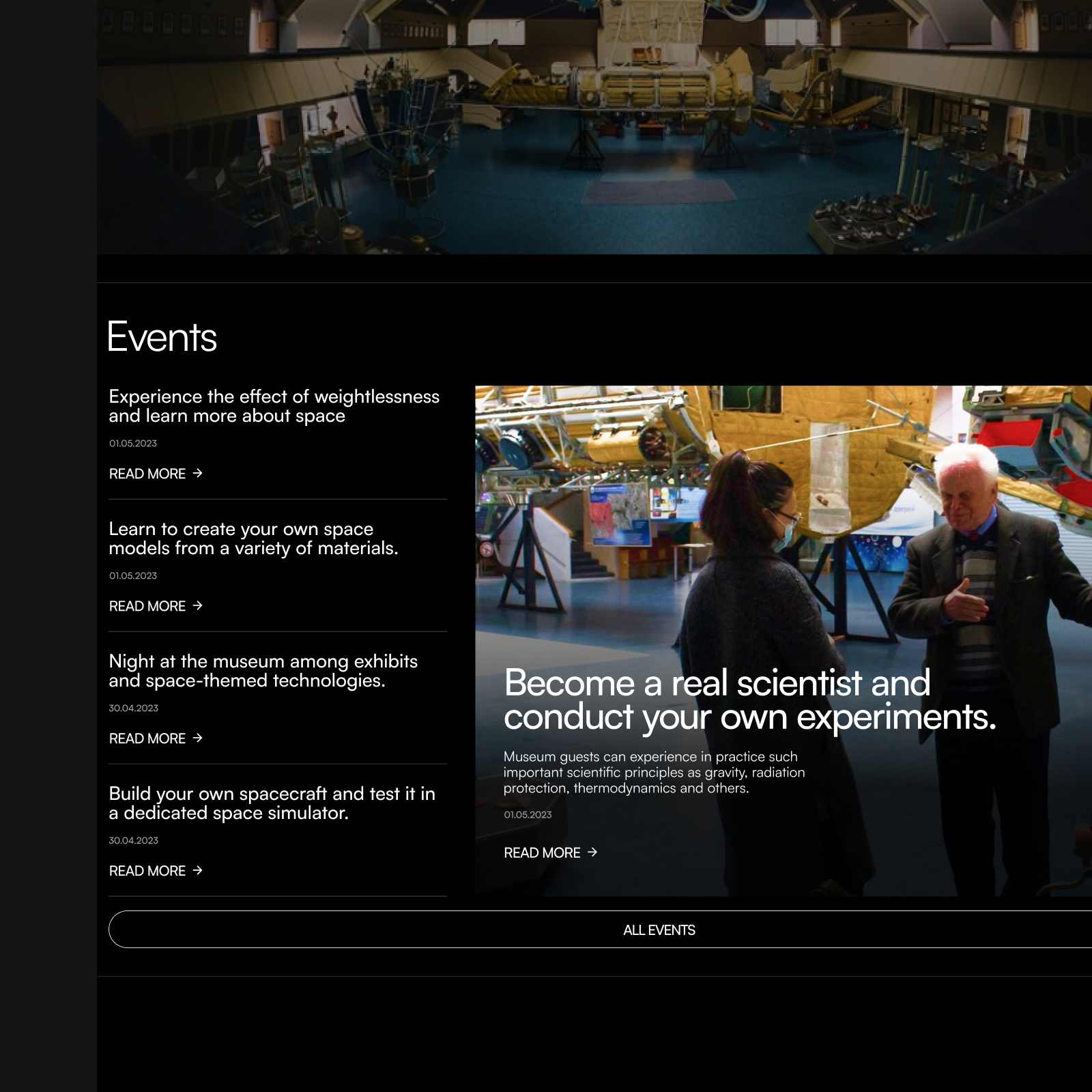 Dnipro Aerospace Museum animation branding brutalism design digital figma graphic design grid interaction minimal minimalism museum product space typographic typography ui ux webdesign website