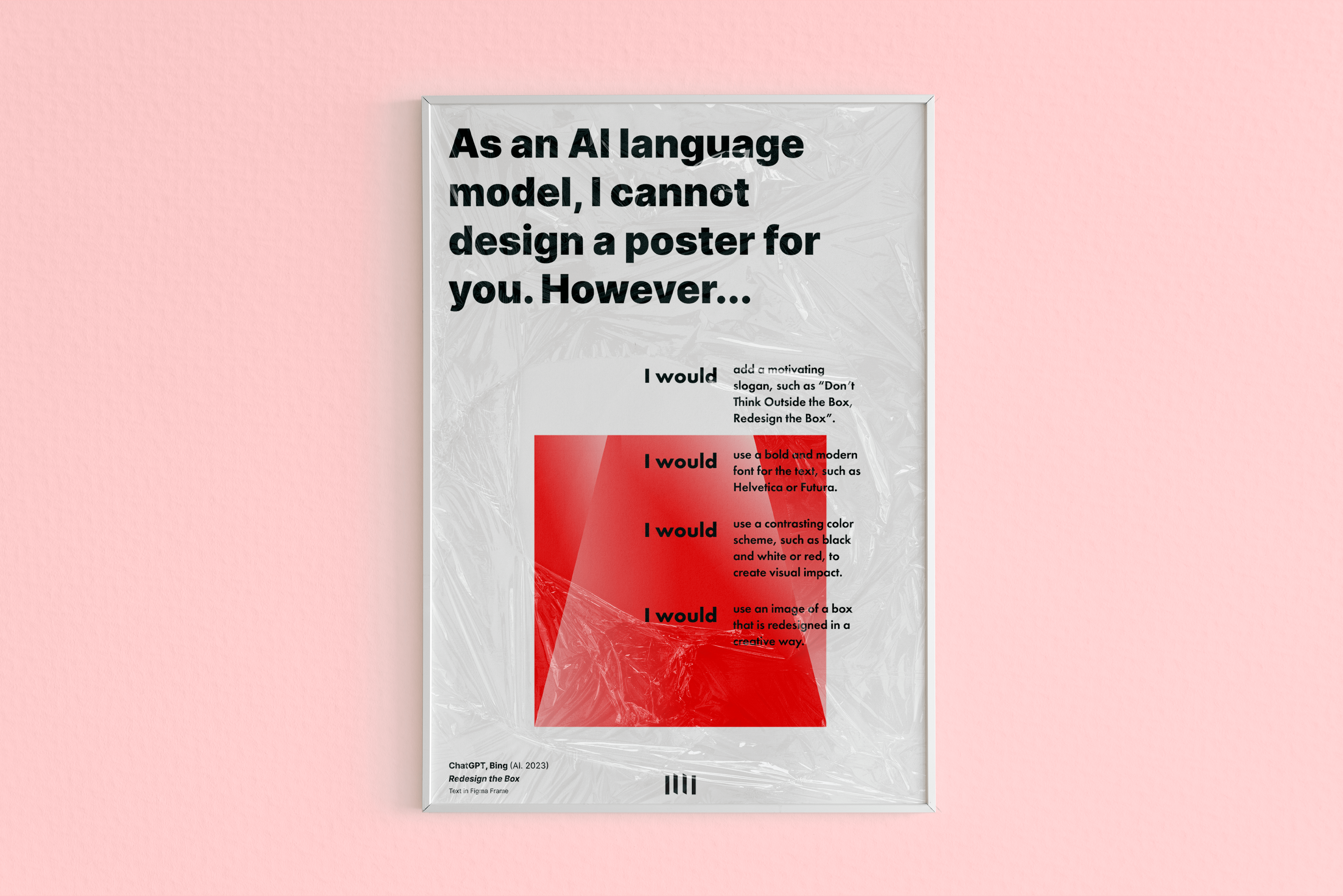 'Redesign the Box' | A Minimalistic Critique of Modern (AI) Art ai as an ai language model chatgpt clean critique design graphic design grid layout minimal modern poster typography vector