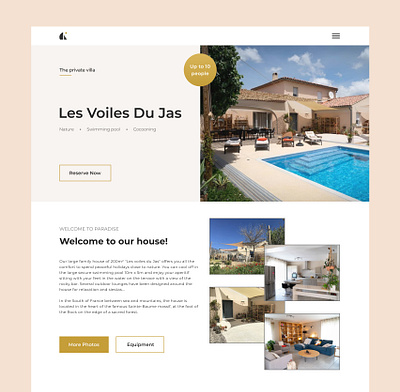 French private villa for rent - Les Voiles Du Jas business card clean design french gold house minimalistic monochromatic photos rent simple ui villa web page yellow