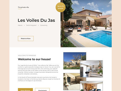 French private villa for rent - Les Voiles Du Jas business card clean design french gold house minimalistic monochromatic photos rent simple ui villa web page yellow