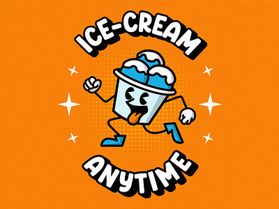 Retro Ice-Cream Vector Illustration for T-shirt branding cartoon character clothing colorful comic design flat ice cream ice cream illustration illustrator poster retro stars t shirt tshirt type typography vector