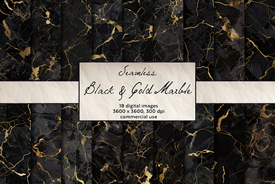 Black & Gold Marble Seamless Pattern, Digital Art scrapbook paper