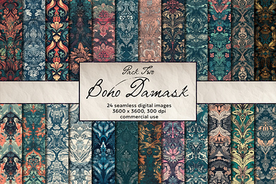 Boho Damask Pack Two Seamless Pattern, Digital Art scrapbook paper