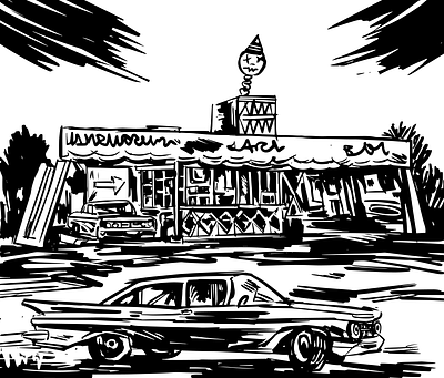 Abandoned City black and white building digital ink old car procreate sketch