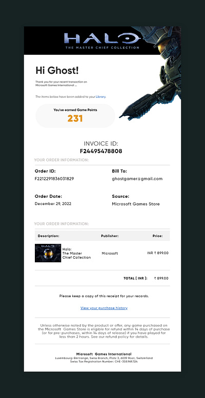 Concept Email Invoice for Games graphic design ui xd