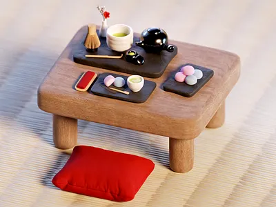 Matcha & Mochi 3d 3d art b3d blender 3d blender community cute digital art digital illustration illustration japan japanese low poly low poly 3d