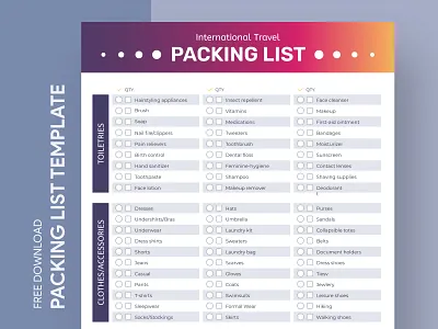 International Travel Packing List Free Google Docs Template checklist docs document google journey list ms packing print printing template templates todolist tours travel traveling trip voyage word