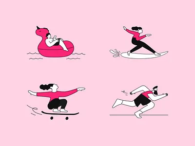 Recreational Activity Set adobe best character design graphic design illustrations illustrator ipad minimal motion graphics new picstreak pink procreate recreation red saradasish time vector vectornator