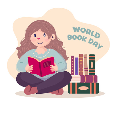 Illustrating the girl on world book day animation books cute design girl girl book day graphic design illustration vector world books day