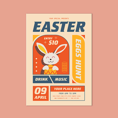 An easter event poster for an event with a bunny on it animation design easter easter eggs hunt flyer graphic design illustration illustrator party vecter vector