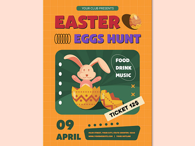 Easter and bunny egg hunting poster animation banner design easter easter eggs hunt eastrer flyer graphic design illustration poster vecter vector